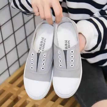 New Fashion Low Top White Women Canvas shoe Female Students Candy Color Flat Women s Casual comfortable Slip-on Lazy Shoes88 35 чёрный