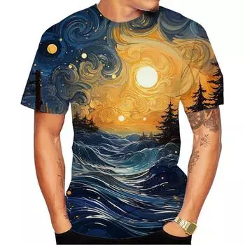 Новая модная мужская и женская футболка с круглым вырезом и принтом 3D HD в абстрактном стиле с рисунком звездного неба и масляной живописи, уличный стиль, унисекс XL