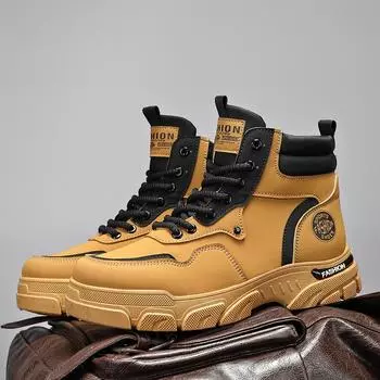 New Fashion Men s Boots 2024 Autumn and Winter Yellow High-top Men Shoes Outdoor Casual Leather Ankle Boots Men bota masculina 39