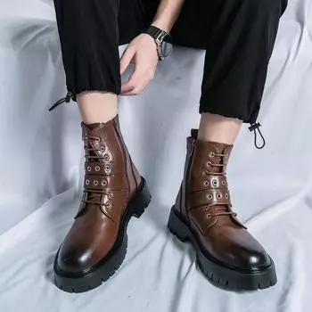 New Fashion Men s Brown Ankle Boots Designer Luxury Genuine Leather Boots Men Comfort Platform Boots for Men Botas Para Hombre 38