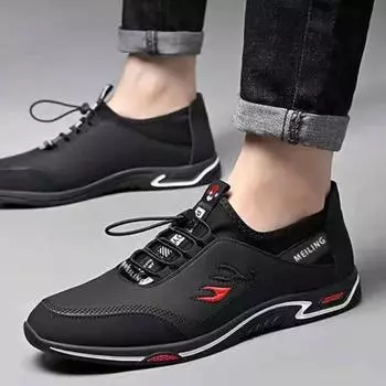 New Fashion Men S Casual Soft Leather Shoes Lace-Up Bottom Light Sneakers Non-Slip Wear-Resistant Lightweight Sports Shoes 39 чёрный