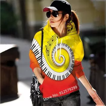 Новые модные мужские толстовки с капюшоном Music Notes Повседневные толстовки с капюшоном Толстовки с принтом Пуловеры в стиле хип-хоп S