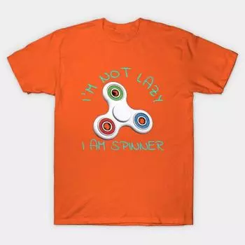 Новая модная мужская футболка с принтом «Я не ленивый, я спиннер», топы с коротким рукавом, повседневные футболки S оранжевый