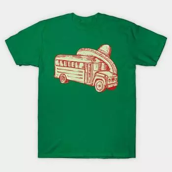 Новая модная мужская футболка сомбреро школьный автобус травленый принт короткий рукав топы футболки повседневные S зелёный