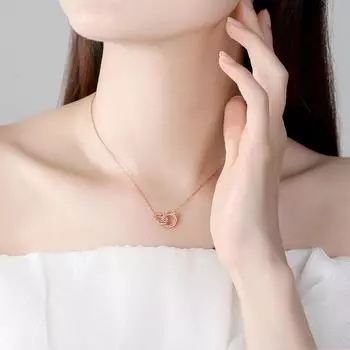 New Fashion Necklace Female S925 Sterling Silver Double Ring Interlocking Clavicle Chain Female Jewelry