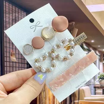 New Fashion Pearl Hair Clip For Women Girls Fashion Geometric Rhinestone Hairpin Barrettes Headwear Jewelry Hair Accessories