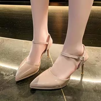 New Fashion Pointed Toe Sequined Cloth Sandals Woman Top Thin High Heels Dress Shoes Buckle Ladies Summer Shoes Zapatos Mujer 35 чёрный