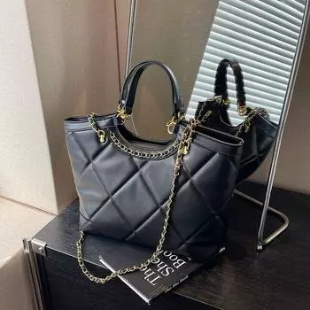 New Fashion Rhombus Large Capacity Tote Bag Women s Premium Shoulder Bag Casual Portable Underarm Bag чёрный