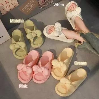 New Fashion sandals Women 2024 Summer Soft Slippers Thick Platform Bathroom Home Indoor Non-Slip Anti-Slip Female Bowknot Slides 36-37 (fit 35-36) белый