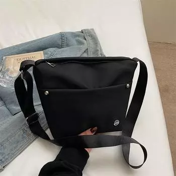 New fashion shoulder bag versatile washed Oxford cloth bucket bag simple solid color texture shoulder messenger bag чёрный
