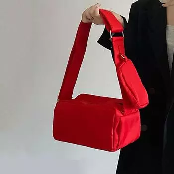 New Fashion Shoulder Bags Red Axillary Bag Women Small Square Bag Soft Nylon Handbags Leisure Versatile Trend Crossbody Bags
