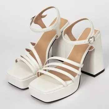 Новые модные женские босоножки на платформе, летние, с открытым носком, в готическом стиле, на толстом высоком каблуке, с пряжкой, на ремне, в гладиаторских туфлях 37 белый
