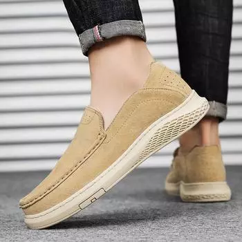 New Fashion Suede Leather Casual Shoes Soft Sole Comfortable Driving Outdoor Hiking Shoes Men s Luxury Brand Round Head Loafers 38 хаки