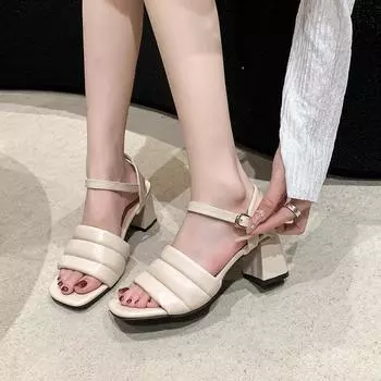 New Fashion Summer Female Sandals Sexy Ladies High Heels Square Open Toe Shoes Women Sandals Outside Slippers Size 35-42 h3661 35 бежевый