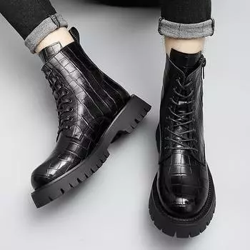 New Fashion Trends Mens Chelsea Boots Genuine Leather Ankle Boots Slip-on Man Business Shoes Cowhide Shoes Fur Warm Winter Boots 38 чёрный