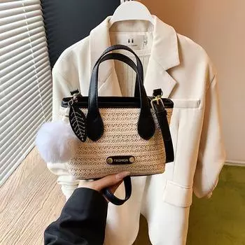 New fashion versatile spring and summer bucket bag women s woven handbag shoulder messenger bag чёрный