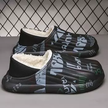 New Fashion Winter Slippers Women Men Thick Sole Indoor Home Warm Couples Shoes Non-Slip Flat Platform Women s Cotton Slippers 36-37 чёрный