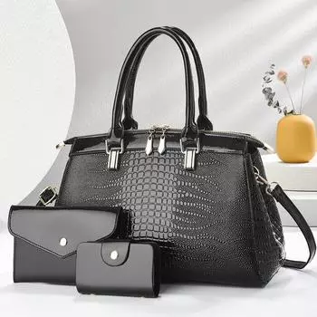 New Fashion Women s Bag Europe and The United States Fashion Middle-aged Women s Bag Crocodile Pattern Bright Leather Women s Bag Handbag .