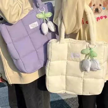 Новые модные женские сумки, ручная сумка, симпатичные надувные сумки через плечо, трендовая нейлоновая сумка из хлопчатобумажной ткани, универсальные сумки через плечо