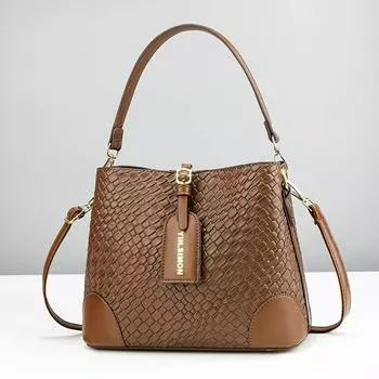 Новая модная женская сумка-ведро, корейская версия, простая универсальная сумка через плечо, плетеная кожаная женская сумка