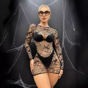 New Fashion Women s Fishing Net Tight Lingerie Costume Sexy Mesh Transparent Bodycon Dress Erotic Hollow See Through Short Skirt XXS
