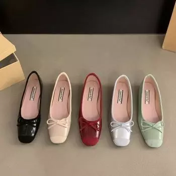 New Fashion Women s Flat Shoes Soft Bow Square Head Shoes Women s New Stitching Elegant Fashionable Plus Size Comfort Flat Shoes 35 бежевый