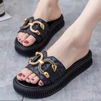 Новые модные женские тапочки, летние женские тапочки, домашние шлепанцы для улицы, пляжная обувь, домашние нескользящие белые черные тапочки 36 чёрный