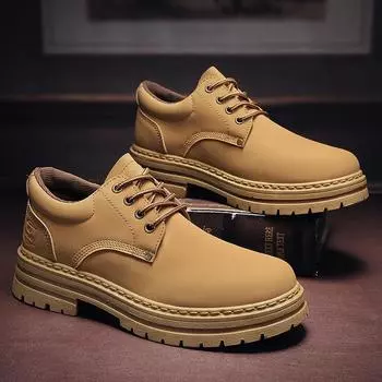 New Fashion Work Shoes Spring Autumn Lace up Leather Shoes Brand Comfy Office Style Leisure Walk Oxfords Men Casual Shoes 6.5