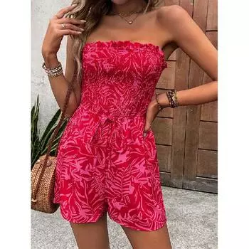 New Fashionable And Elegant Casual High Waisted Printed Wide Leg Jumpsuit For Women S Summer Formal Attire S красный