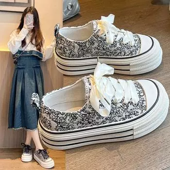New Fashionable Canvas Women s Shoes Summer Fashion Multi functional Lace Breathable Soft Bottom Casual Shoes Board Shoes 35