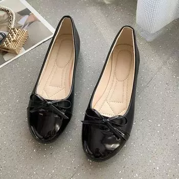 New fashionable flat bottom shallow mouth Doudou shoes round head simple bow single shoes large size 35