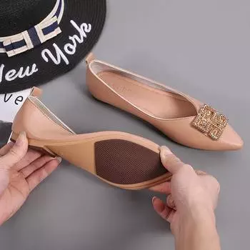 New Fashionable Flat bottomed Women s Shoes with Pointed Shallow Mouth Water Diamond Casual Shoes Comfortable Single Shoes 35 чёрный