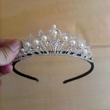 New fashionable girls alloy inlaid with pearls and rhinestones large crown velvet hairband hairpin for girls