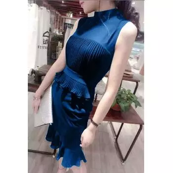 New Fashionable High-Waist Slim-Fit Fishtail Skirt for Summer Blue XL