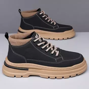 New Fashionable Men s Boots High Top Casual Sneakers Men Designer Anti-Slip Ankle Boots Outdoor Thick Sole Mens Work Boots Style 39 чёрный