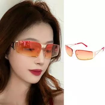 New Fashionable Personalized Metal Hollow Frameless Sunglasses Y2K Cyberpunk Trendy Flow Glasses UV400 зелёный