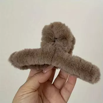 New Faux Fur Hair Claw Large Size 13cm Solid Color Cross Geometric Soft Furry Plush Hair Clip Shark Clips Women Hair Accessories