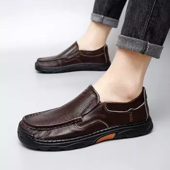 Новые кожаные туфли из коровьей кожи первого слоя на весну и лето, мужская кожаная повседневная обувь в деловом стиле с мягкой подошвой, мужская обувь Wild 38 коричневый