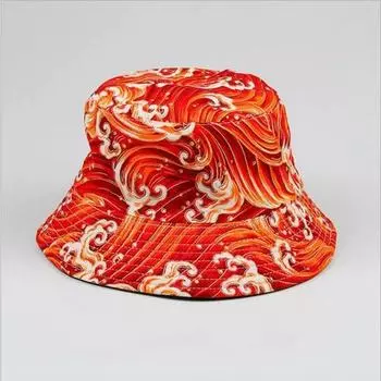 New Fisherman Hat Adult Beach Hats Wave Print Flat Top Basin Hat Ladies Leisure Sunshade Hat 2024 коричневый