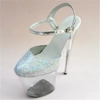 New flash particles Internet celebrity word with transparent high heel sandals stiletto crystal heel sandals 2025 summer 34 светло-синий