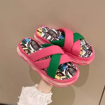 New flat-bottomed cool slippers women s summer thick-soled outer wear advanced sense 2024 French style skirt going out seaside beach shoes 35 розовый