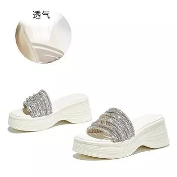 New flat-bottomed slippers women s bright diamonds versatile sandals casual high-end fashion half-mop 2025 summer outer women s shoes 35