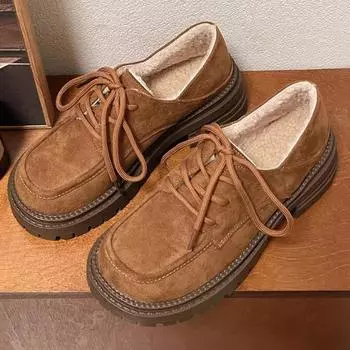 New Flat Heel High Boots Woman Winter Round Toe Australia Female Shoes Lace Up Boots-Women High Heel Snow Ladies Elegant Autumn 35 коричневый