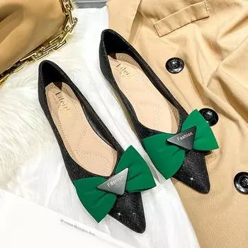 New Flat Shoes for Women Pointed Toe Bowknot Leather Loafers Girl Comfortable Soft Sole Slip-on Casual Boat Shoes 35 бежевый