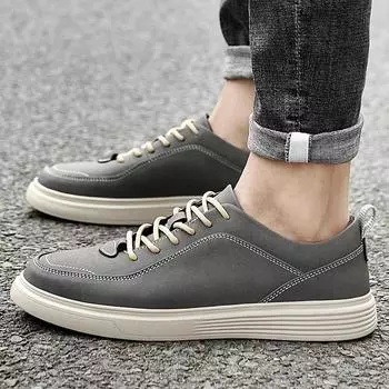 New Flats Men s Leather Fashion Shoes Classic Elastic Band Sneakers Men s Outdoor Casual Shoes 38-45 38 темно серый