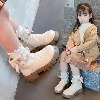 new fleece soft-soled leather boots low-cut martin boots 23 бежевый