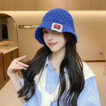 New Flower Embroidery Papyrus Hollow Sun Bucket Hat Women s Japanese Summer Travel Street Walking Floding Bucket Sun Hat 56-58cm фиолетовый