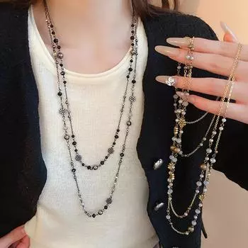 Новые цветочные стеклянные бусины двухслойные цепочки ожерелья для женщин темперамент винтажный свитер высококачественные модные украшения Style 1