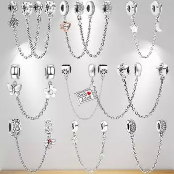 Новая цветочная цепочка безопасности круглая подвеска бусина подходит оригинальный браслет подвеска звезда луна бабочка DIY ювелирные изделия для женщин