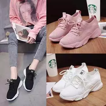 New fly-woven women s shoes summer and autumn breathable mesh sports shoes female students Korean version of sports lightweight and versatile casual 36
